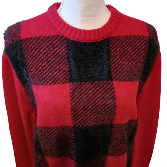 NEW Weatherproof Vintage Buffalo Check Crew Neck Sweater Black & Red Size L - Picture 6 of 11